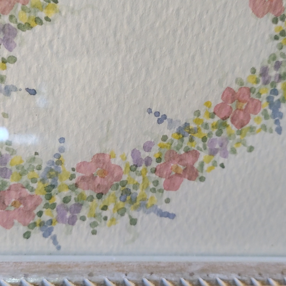 Vintage Framed signed floral watercolor heart - Picture 7 of 16